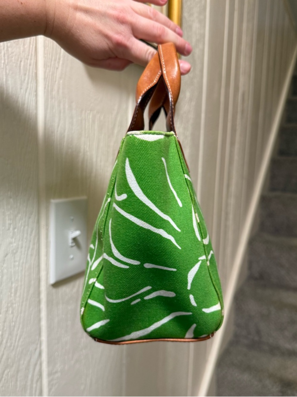 Kate Spade Y2K Green And White Floral Canvas Tote with Brown Leather Handles - Picture 7 of 15